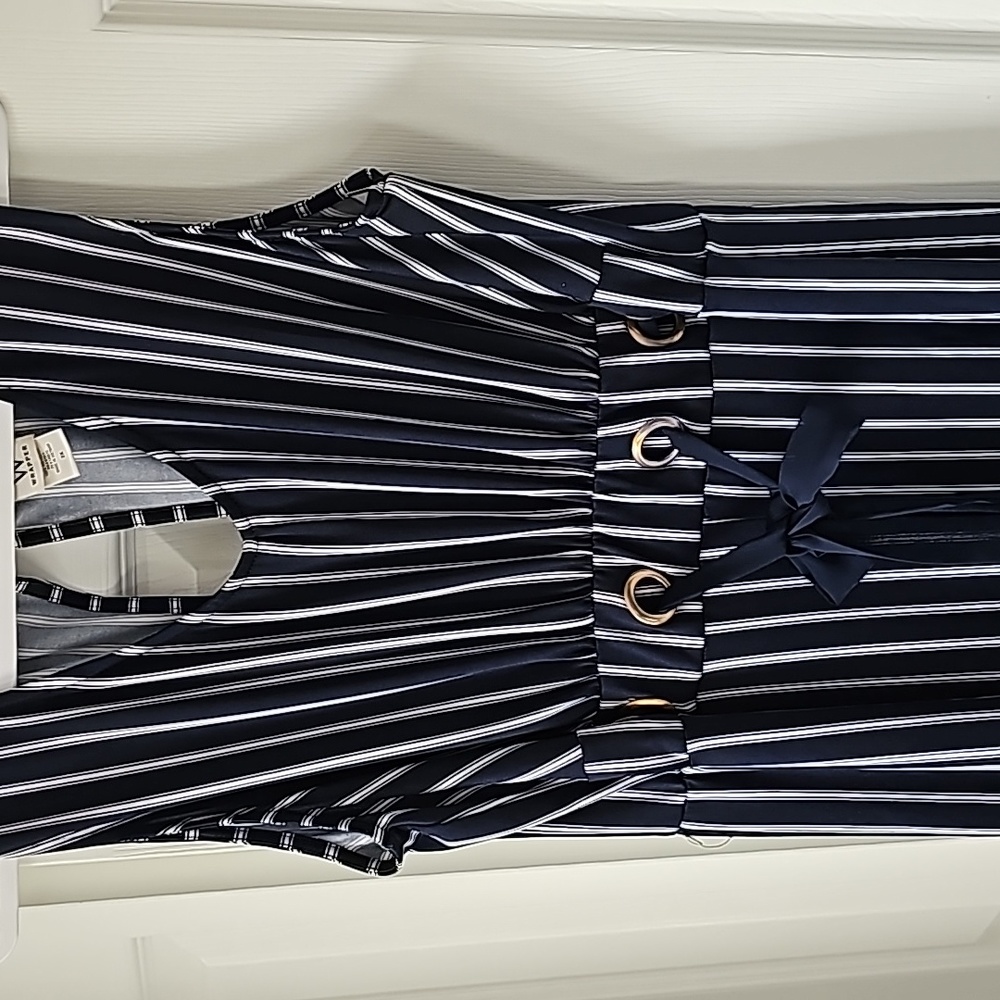 W. WRAPPER Brand Navy blue and white striped jumper - Picture 2 of 3